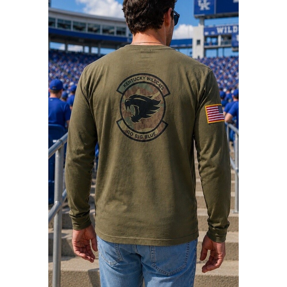 Nike Kentucky Wildcats T-Shirt Mens S Green Camo USA Flag College Football Tee